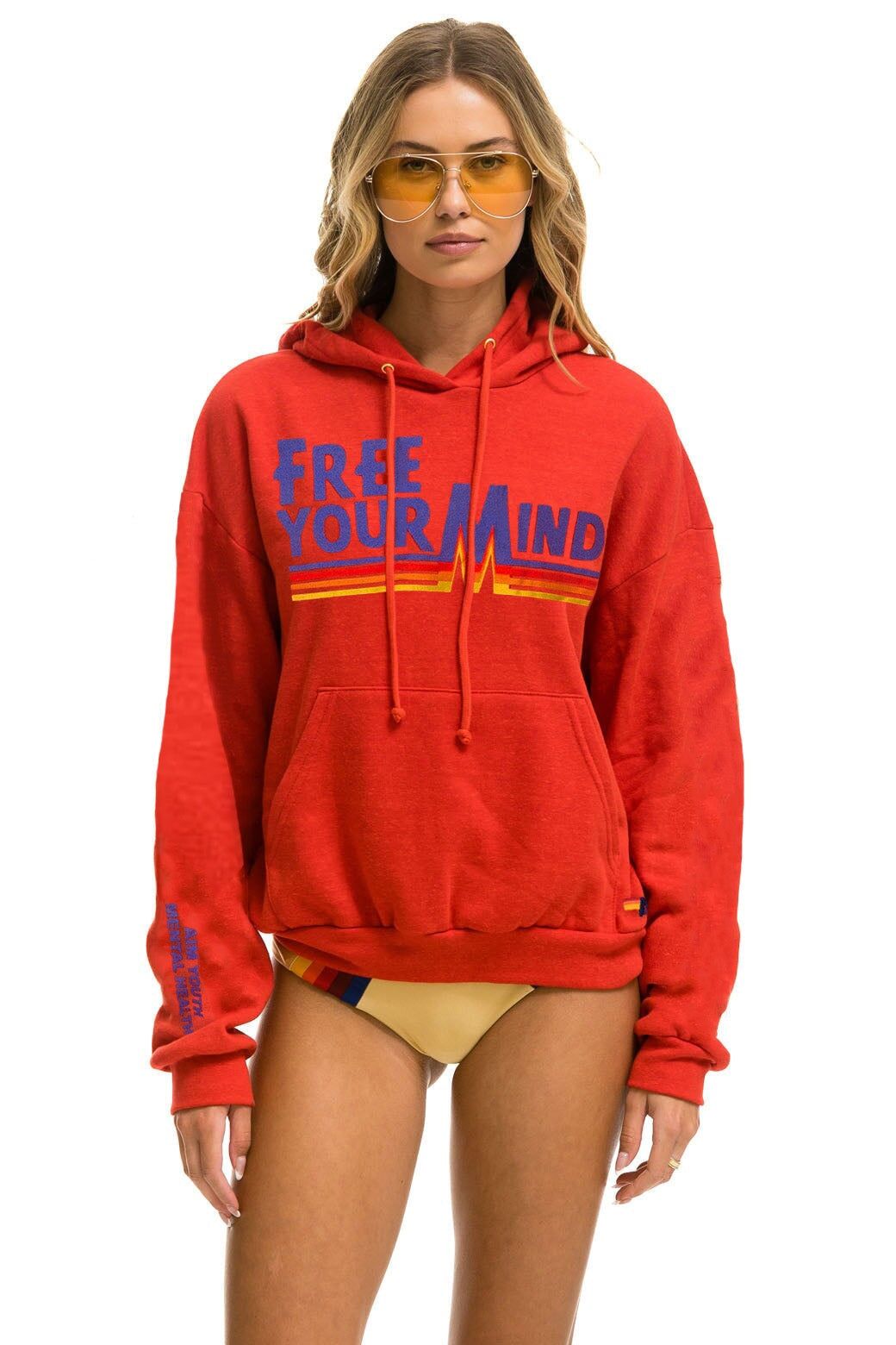 AVIATOR NATION + AIM YOUTH MENTAL HEALTH RELAXED PULLOVER HOODIE - RED sold by Aviator Nation