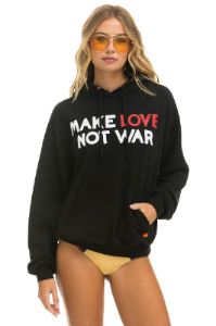 MAKE LOVE NOT WAR RELAXED PULLOVER HOODIE - BLACK sold by Aviator Nation