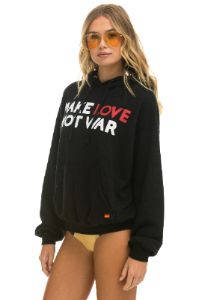 MAKE LOVE NOT WAR RELAXED PULLOVER HOODIE - BLACK sold by Aviator Nation