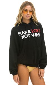 MAKE LOVE NOT WAR RELAXED PULLOVER HOODIE - BLACK sold by Aviator Nation