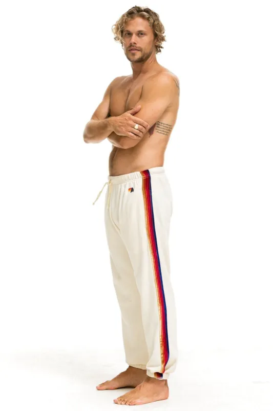 CLASSIC MEN'S SWEATPANTS - VINTAGE WHITE // VELVET STRIPES sold by Aviator Nation