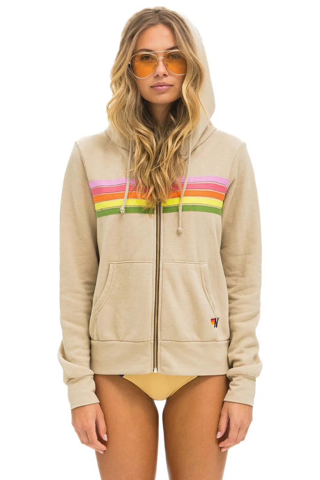 5 STRIPE HOODIE - SAND // PINK // GREEN sold by Aviator Nation