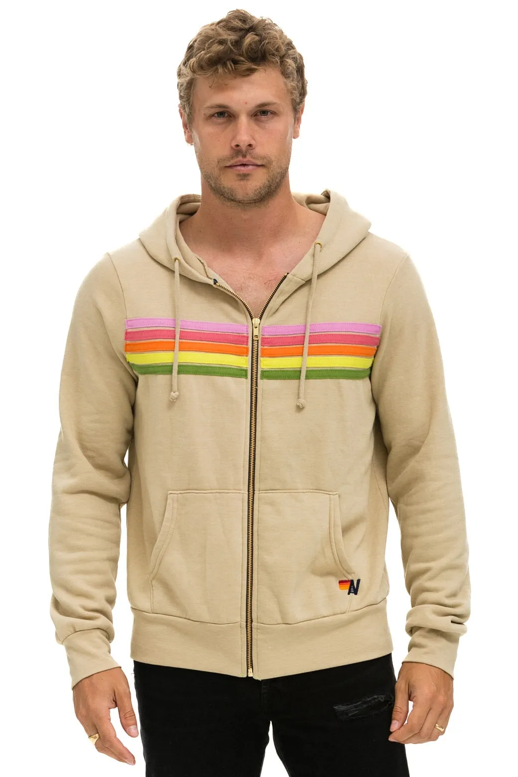5 STRIPE HOODIE - SAND // PINK // GREEN sold by Aviator Nation product image thumbnail 2