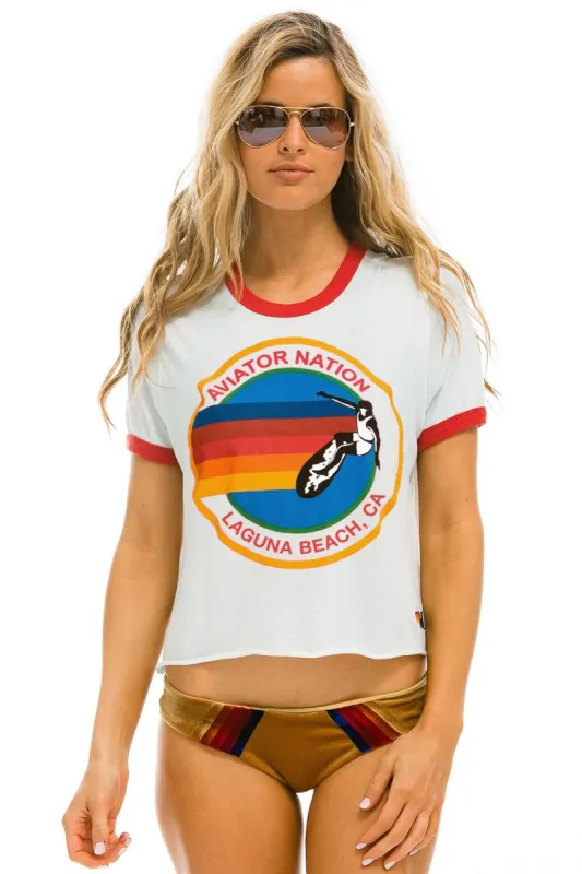 AVIATOR NATION LAGUNA BEACH BOYFRIEND RINGER TEE - WHITE // RED sold by Aviator Nation