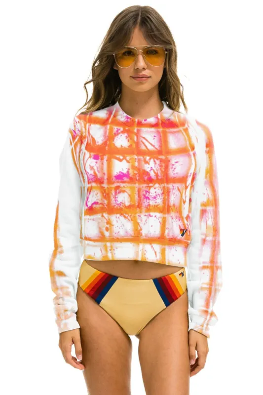 ARTIST COLLECTION CROPPED CREW SWEATSHIRT - NEON RED // ORANGE GRID made by Aviator Nation
