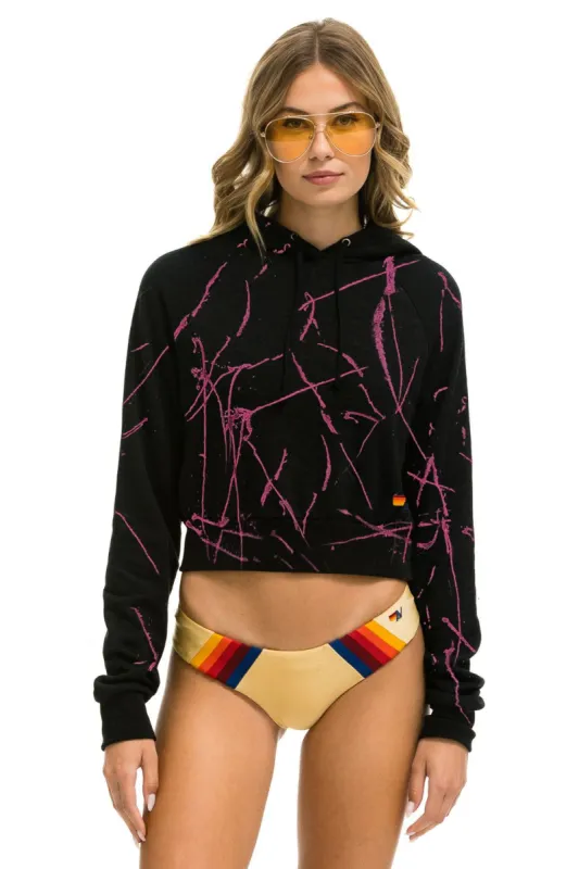 ARTIST COLLECTION CROPPED PULLOVER HOODIE - BLACK // PINK sold by Aviator Nation