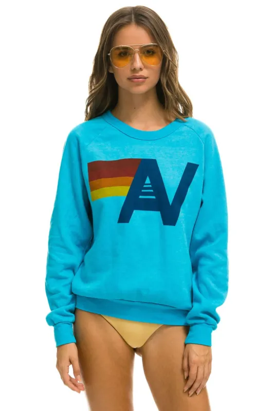 LOGO LIGHT WEIGHT CREW SWEATSHIRT - NEON BLUE sold by Aviator Nation