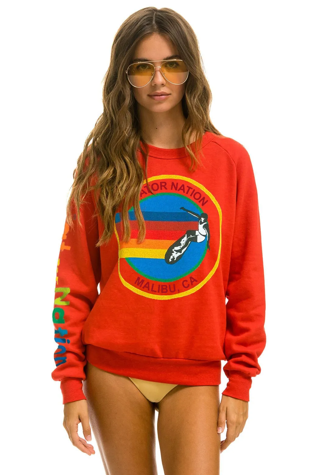 AVIATOR NATION MALIBU CREW SWEATSHIRT - RED sold by Aviator Nation
