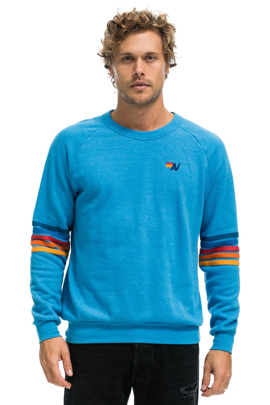RAINBOW STITCH SLEEVE CREW SWEATSHIRT - OCEAN 2 sold by Aviator Nation product image thumbnail 4