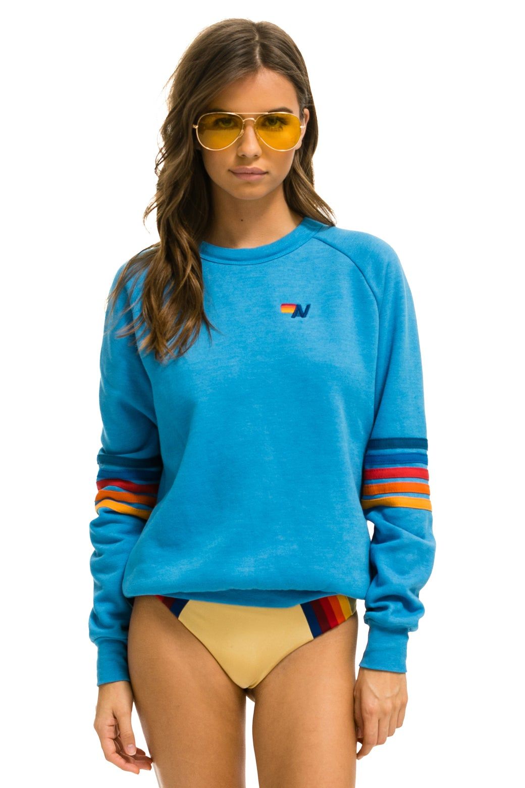 RAINBOW STITCH SLEEVE CREW SWEATSHIRT - OCEAN 2 sold by Aviator Nation