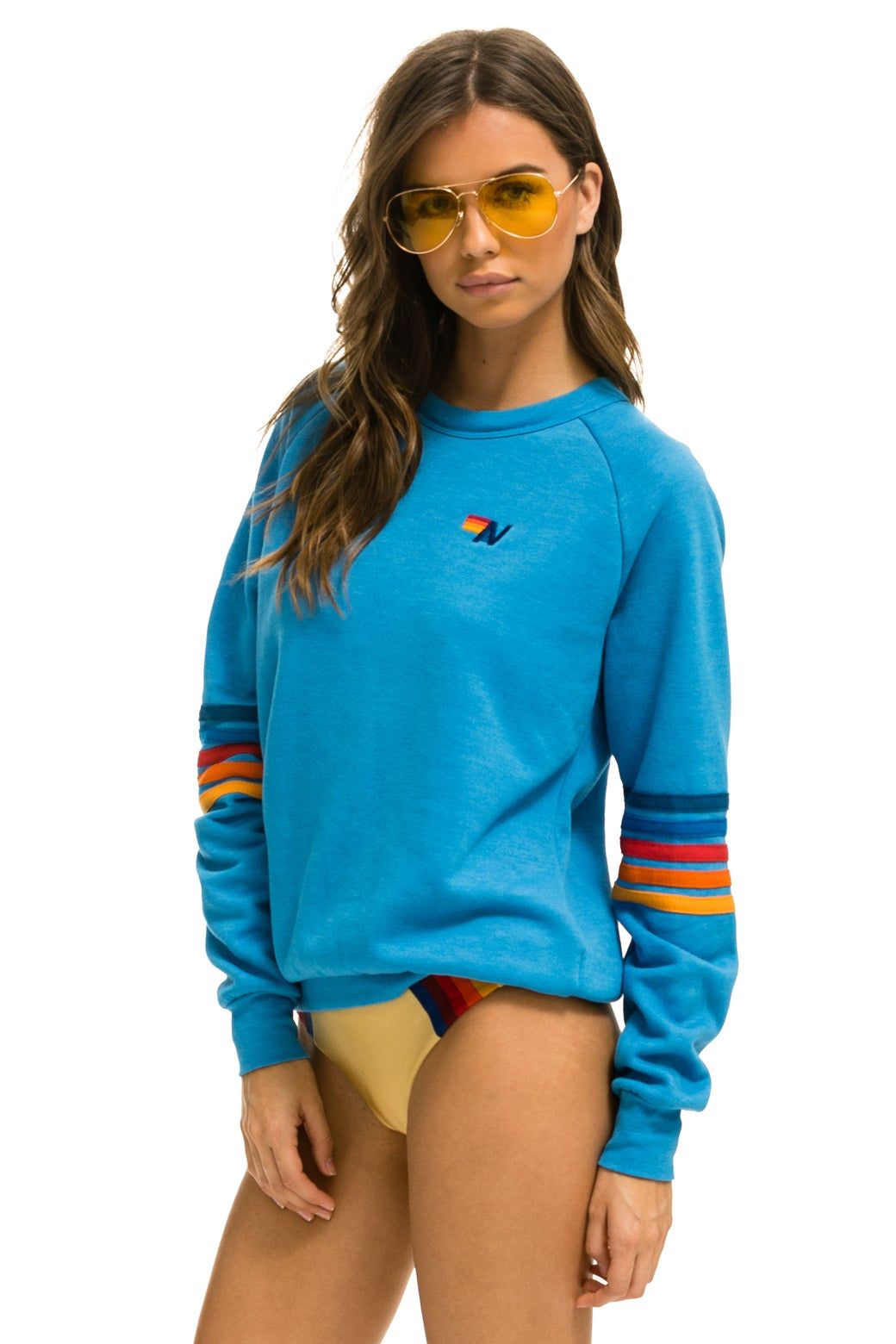 RAINBOW STITCH SLEEVE CREW SWEATSHIRT - OCEAN 2 sold by Aviator Nation product image thumbnail 3