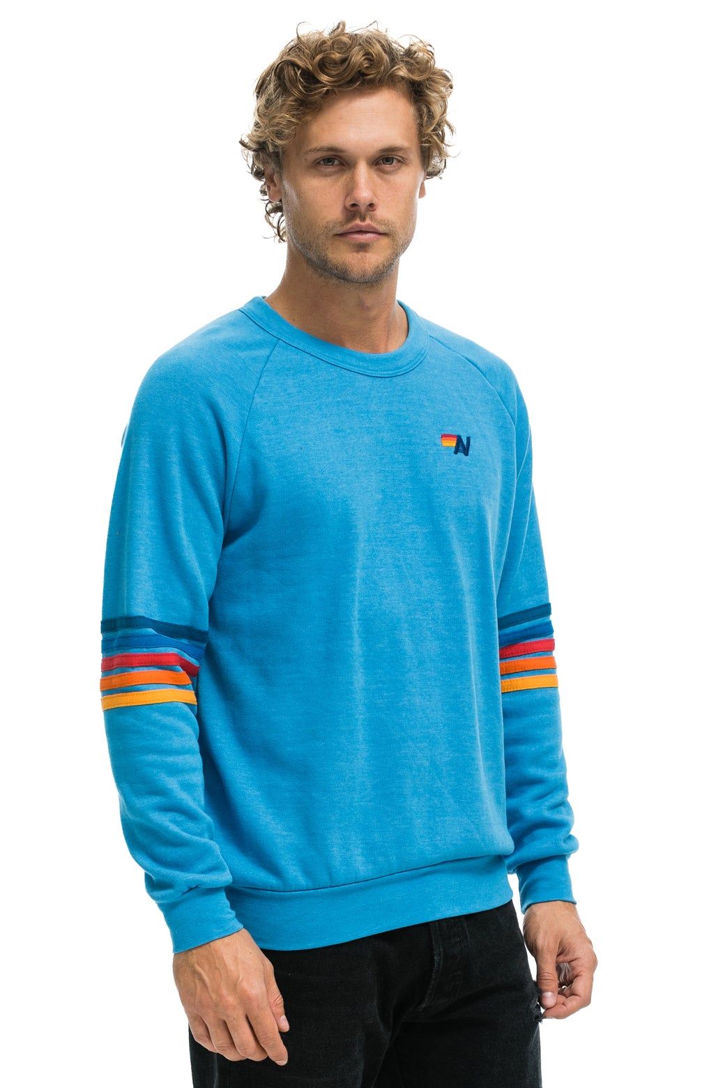 RAINBOW STITCH SLEEVE CREW SWEATSHIRT - OCEAN 2 sold by Aviator Nation product image thumbnail 2