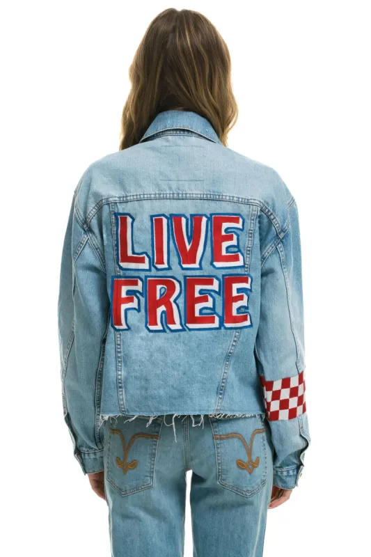 LIVE FREE OVERSIZED CROP DENIM JACKET - SUPER LIGHT sold by Aviator Nation