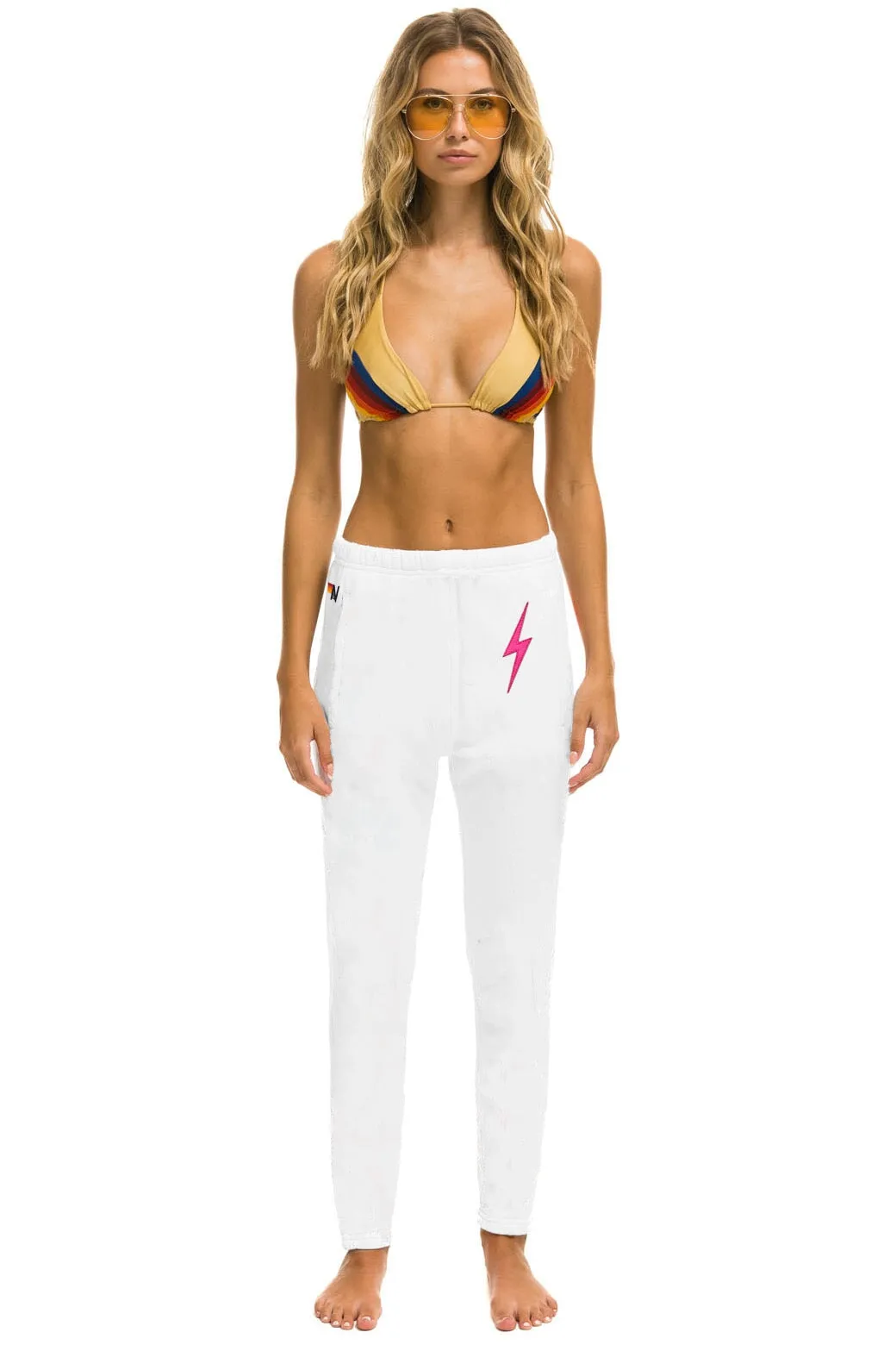 BOLT STITCH JOGGER SWEATPANTS - WHITE // NEON PINK sold by Aviator Nation