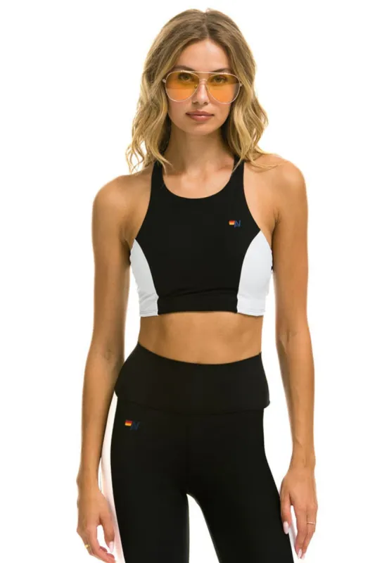 COLOR BLOCK RACER SPORTS BRA - BLACK sold by Aviator Nation