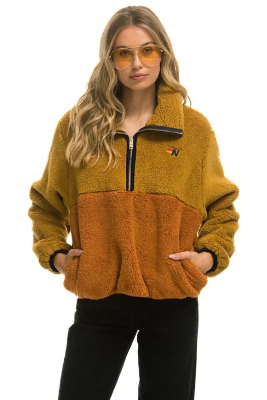 TEDDY APRES HALF ZIP COLOR BLOCK JACKET - HONEY sold by Aviator Nation