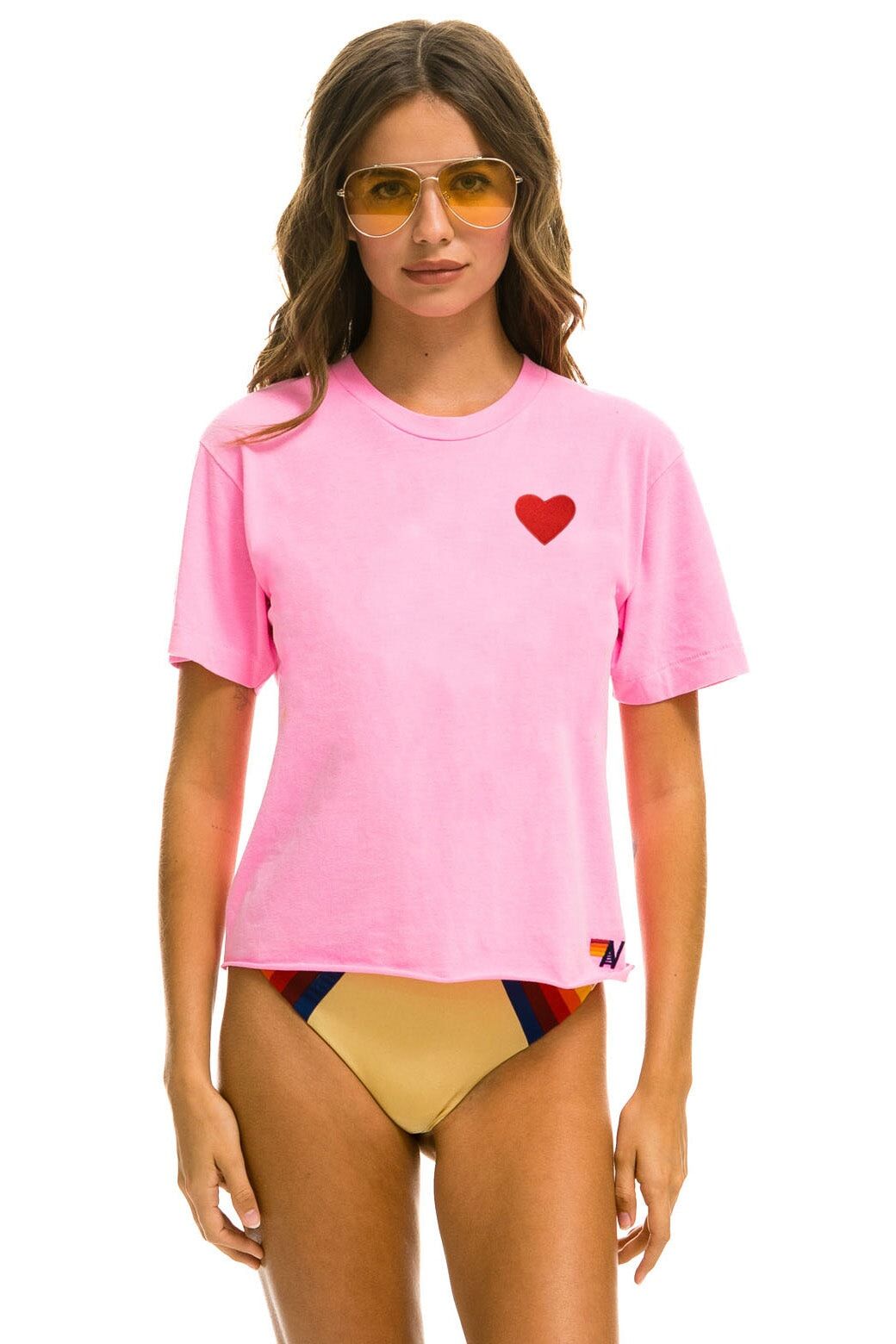 HEART EMBROIDERY BOYFRIEND TEE - NEON PINK sold by Aviator Nation