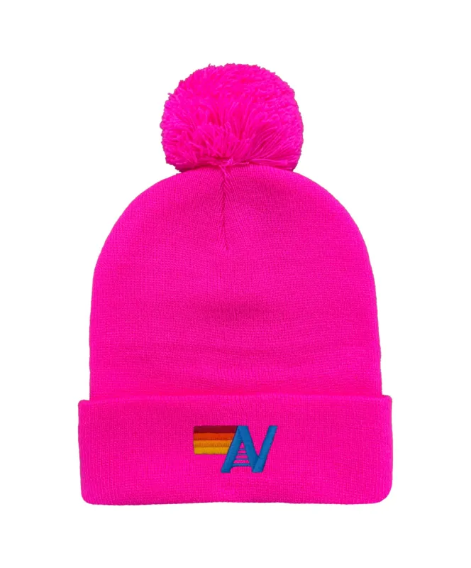 LOGO POM POM RIB BEANIE - NEON PINK sold by Aviator Nation