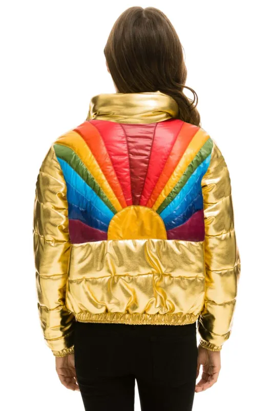 SUNBURST APRES PUFFER JACKET - GLOSSY GOLD sold by Aviator Nation