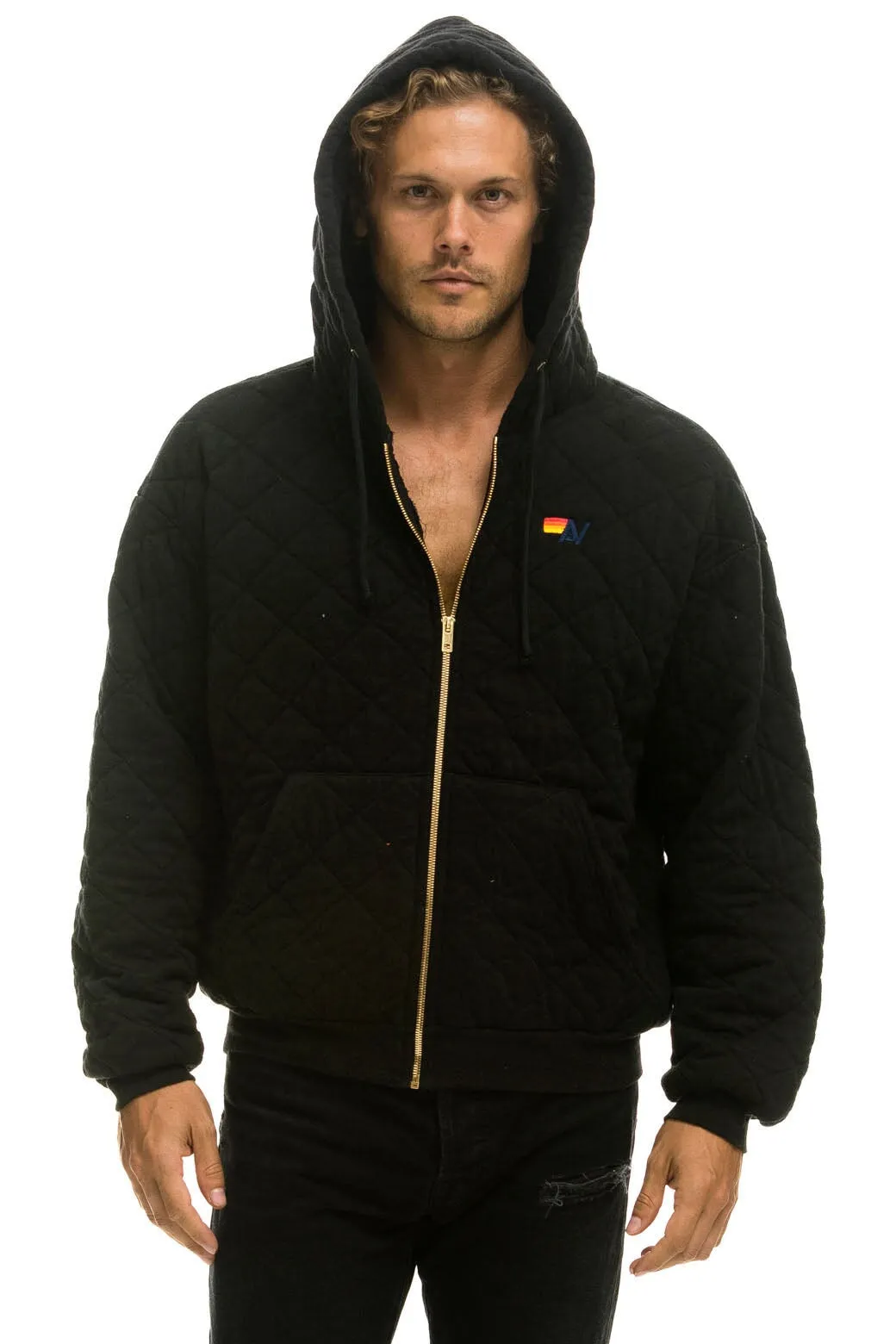QUILTED ZIP HOODIE RELAXED - BLACK sold by Aviator Nation product image thumbnail 2