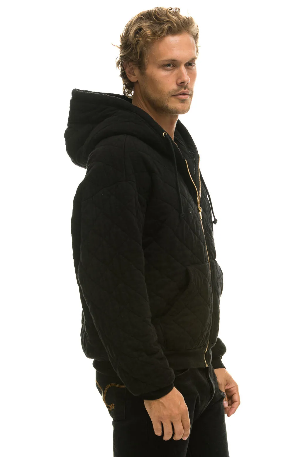 QUILTED ZIP HOODIE RELAXED - BLACK sold by Aviator Nation product image thumbnail 4