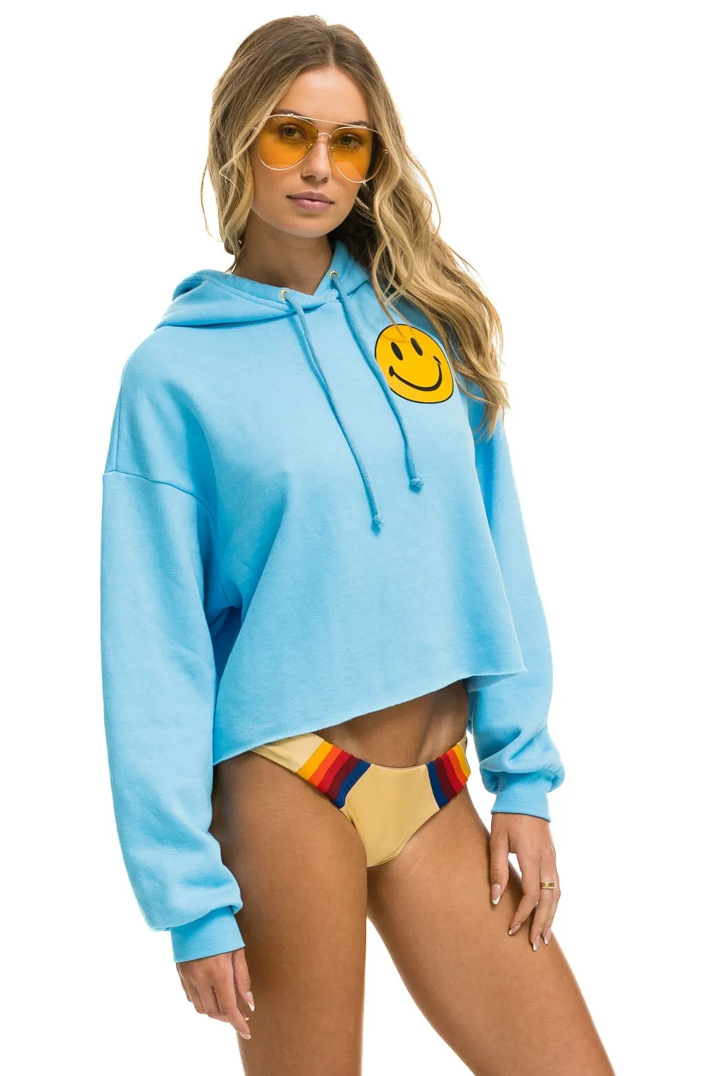 SMILEY 2 RELAXED CROPPED PULLOVER HOODIE - SKY sold by Aviator Nation product image thumbnail 4