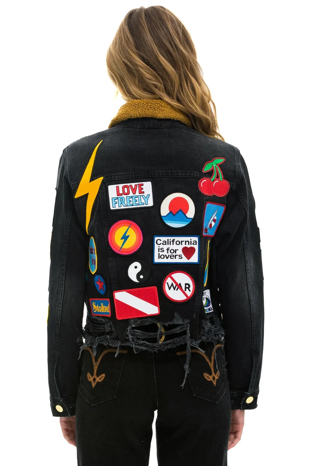 WCS: VINTAGE PATCH UNISEX CROP DENIM JACKET - VINTAGE BLACK sold by Aviator Nation product image thumbnail 5