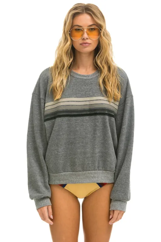 5 STRIPE RELAXED CREW SWEATSHIRT - HEATHER // GREY sold by Aviator Nation