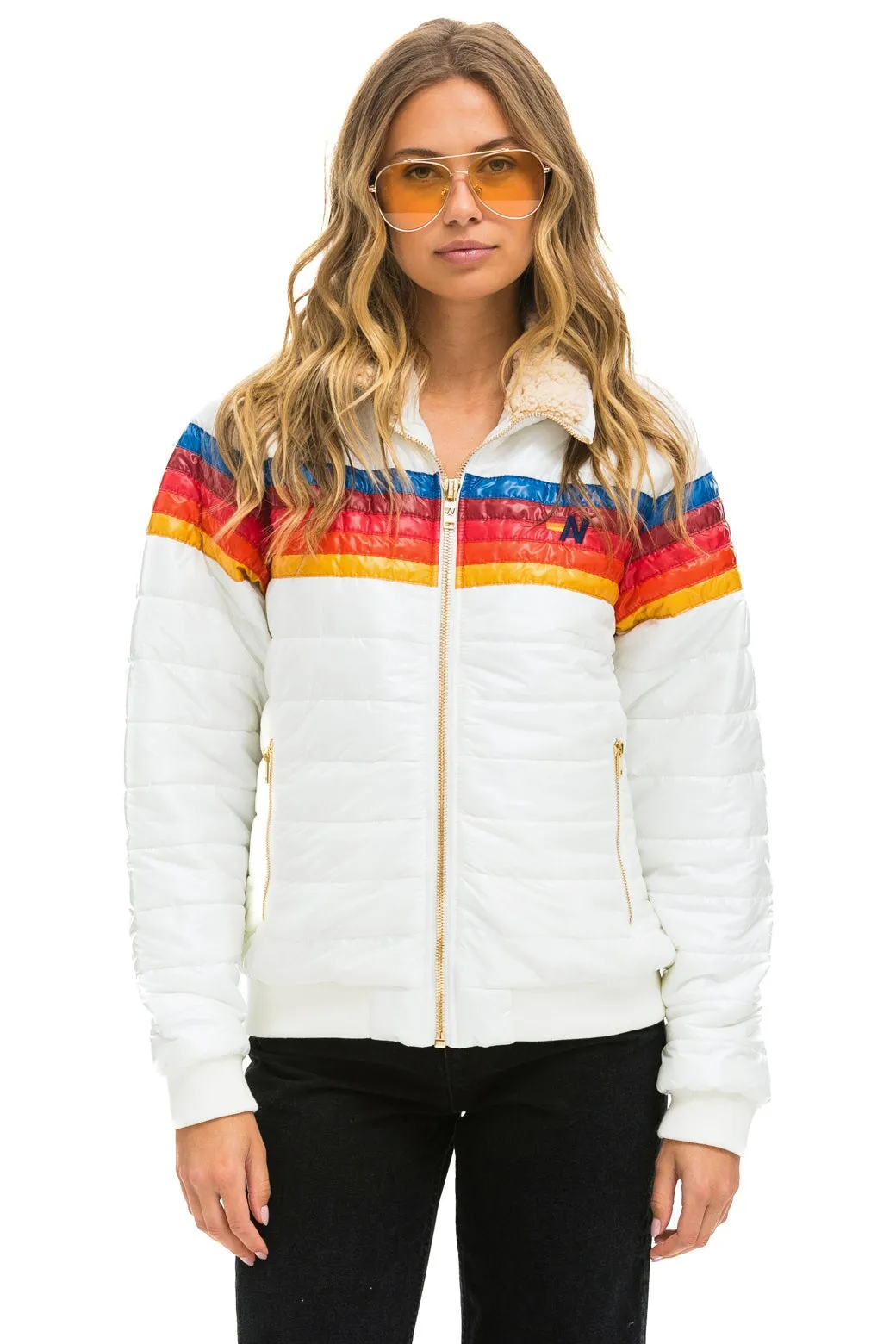 5 STRIPE JACKET - WHITE GLOSSY sold by Aviator Nation