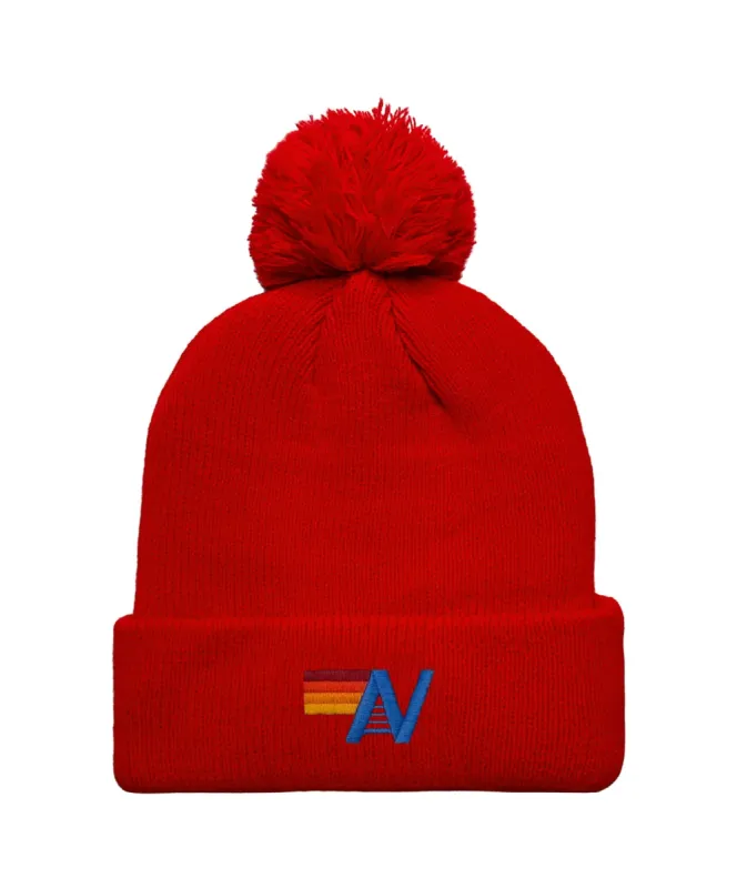 LOGO POM RIB BEANIE - RED sold by Aviator Nation