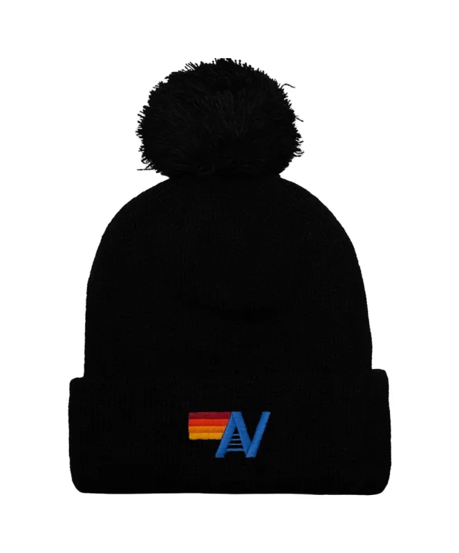 LOGO POM RIB BEANIE - BLACK sold by Aviator Nation