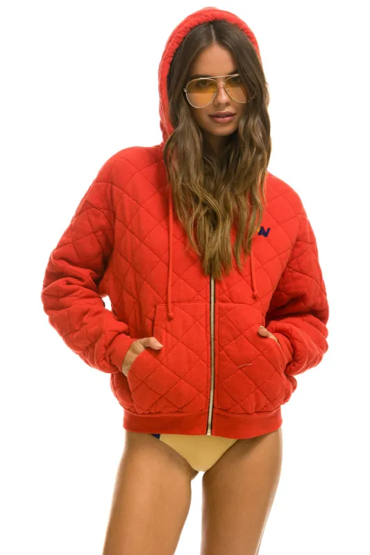 QUILTED ZIP HOODIE RELAXED - RED sold by Aviator Nation