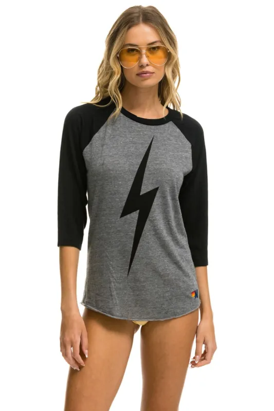 BOLT BASEBALL TEE - HEATHER GREY // BLACK sold by Aviator Nation