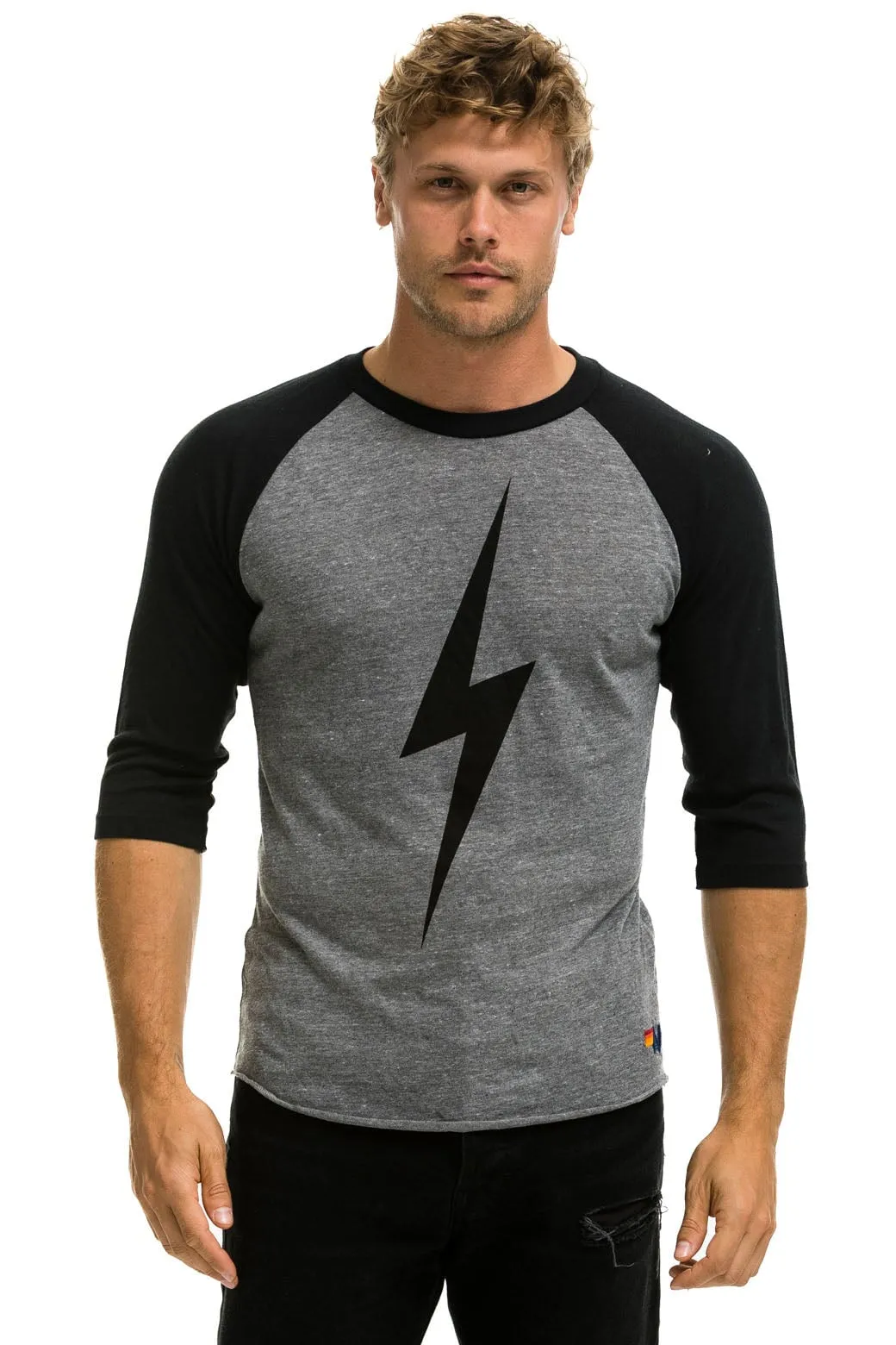 BOLT BASEBALL TEE - HEATHER GREY // BLACK sold by Aviator Nation product image thumbnail 2