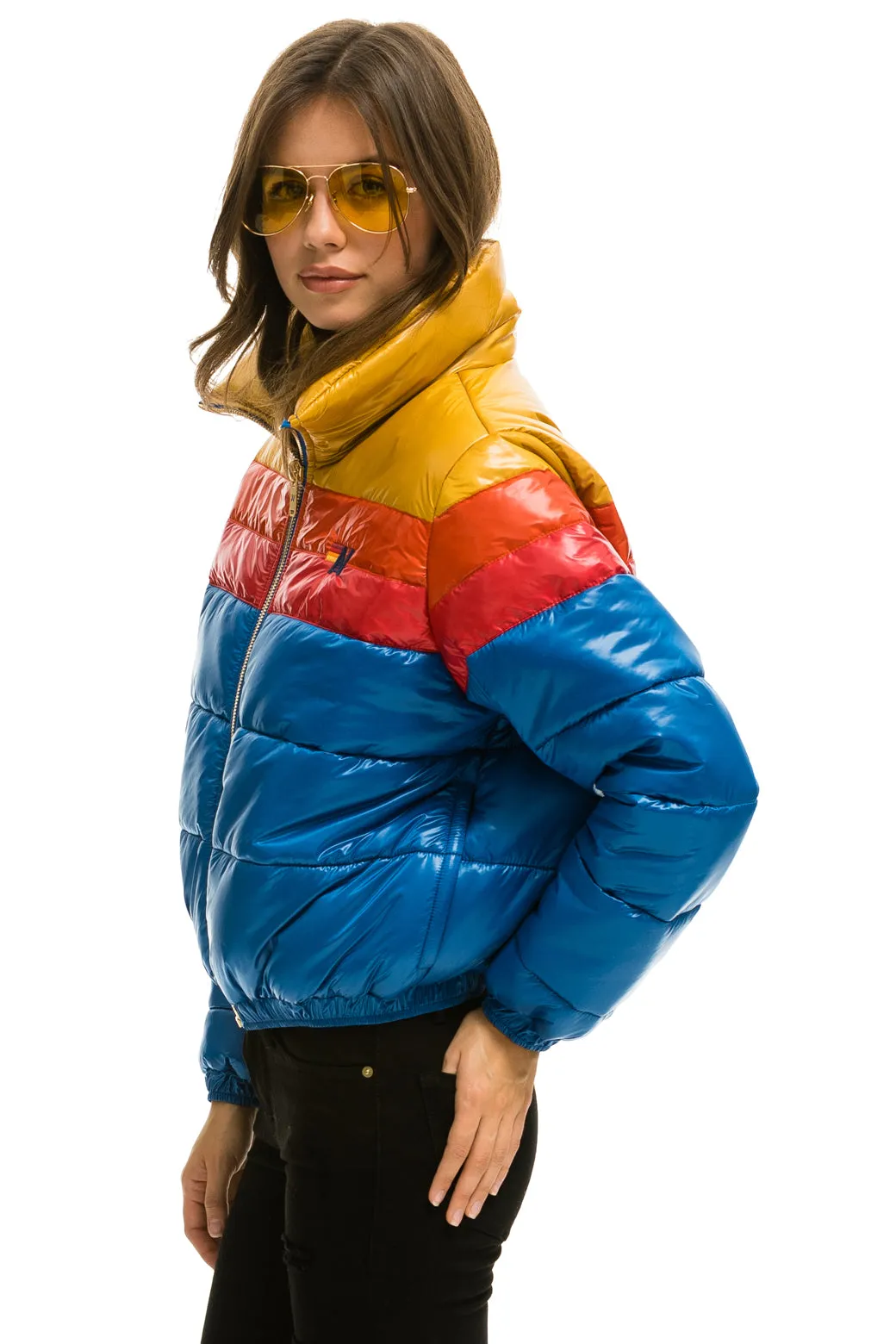 COLOR BLOCK LUXE APRES PUFFER JACKET - GLOSSY SNORKEL BLUE sold by Aviator Nation product image thumbnail 5