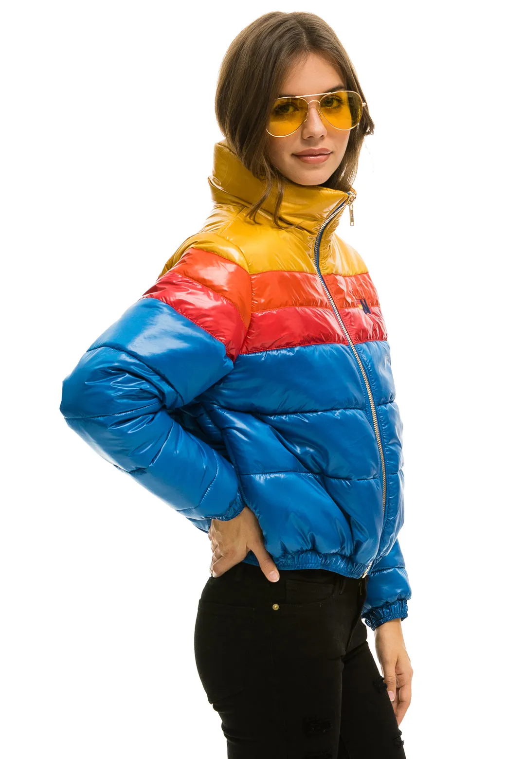 COLOR BLOCK LUXE APRES PUFFER JACKET - GLOSSY SNORKEL BLUE sold by Aviator Nation product image thumbnail 2