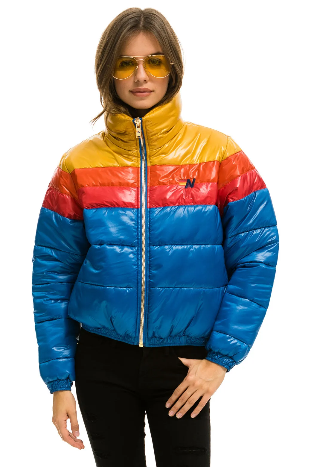 COLOR BLOCK LUXE APRES PUFFER JACKET - GLOSSY SNORKEL BLUE sold by Aviator Nation product image thumbnail 4