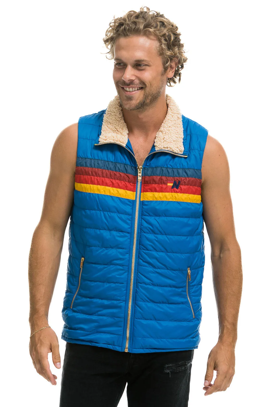 MEN'S 4 STRIPE VEST SHERPA- SNORKEL BLUE sold by Aviator Nation product image thumbnail 2