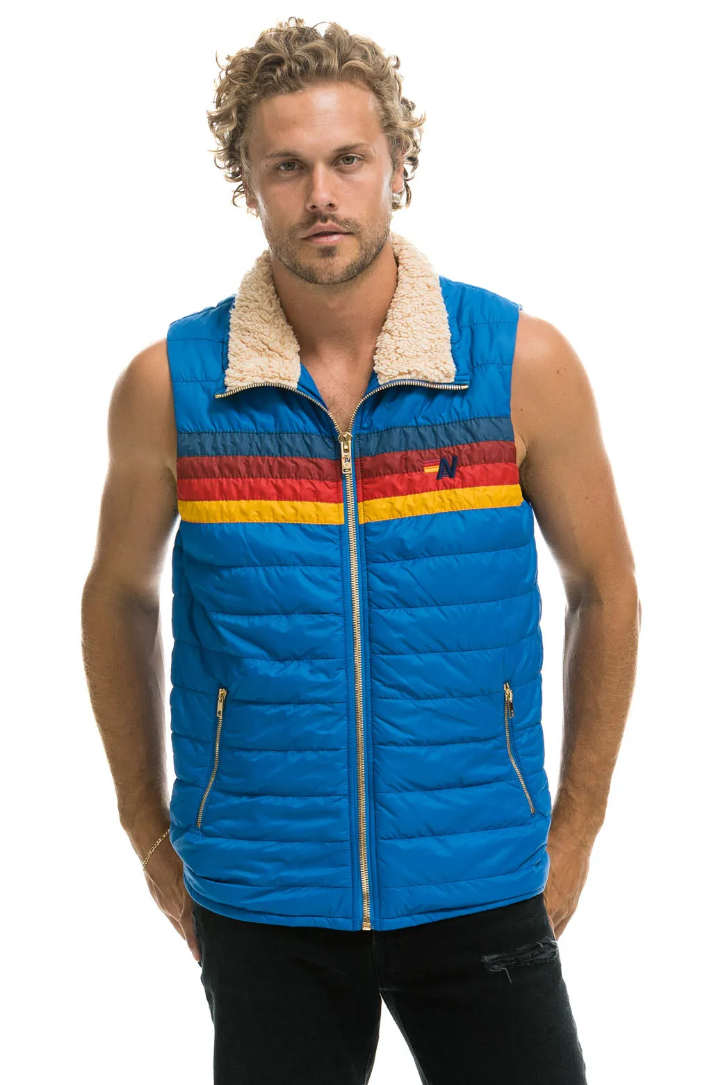MEN'S 4 STRIPE VEST SHERPA- SNORKEL BLUE sold by Aviator Nation product image thumbnail 5