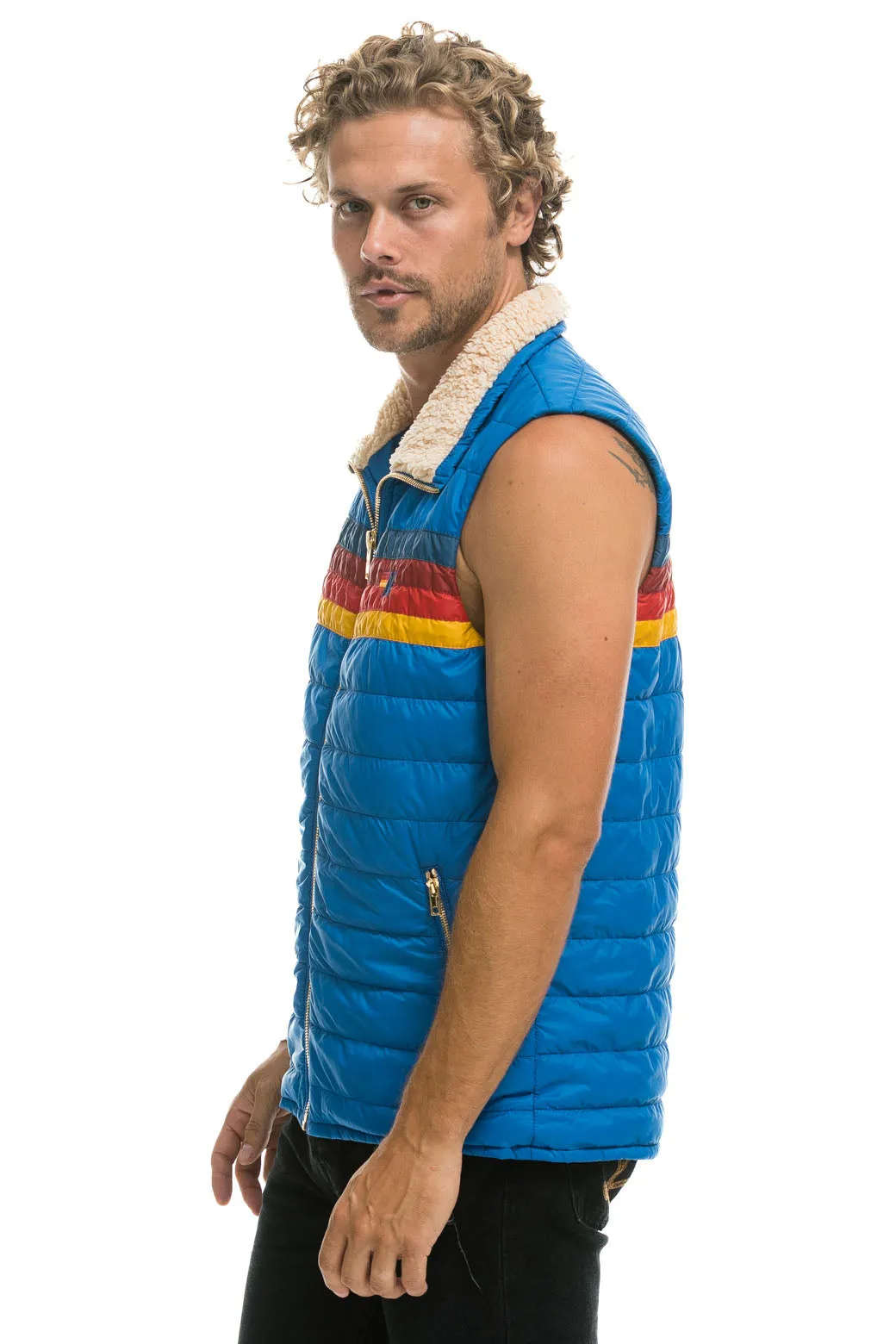 MEN'S 4 STRIPE VEST SHERPA- SNORKEL BLUE sold by Aviator Nation product image thumbnail 3