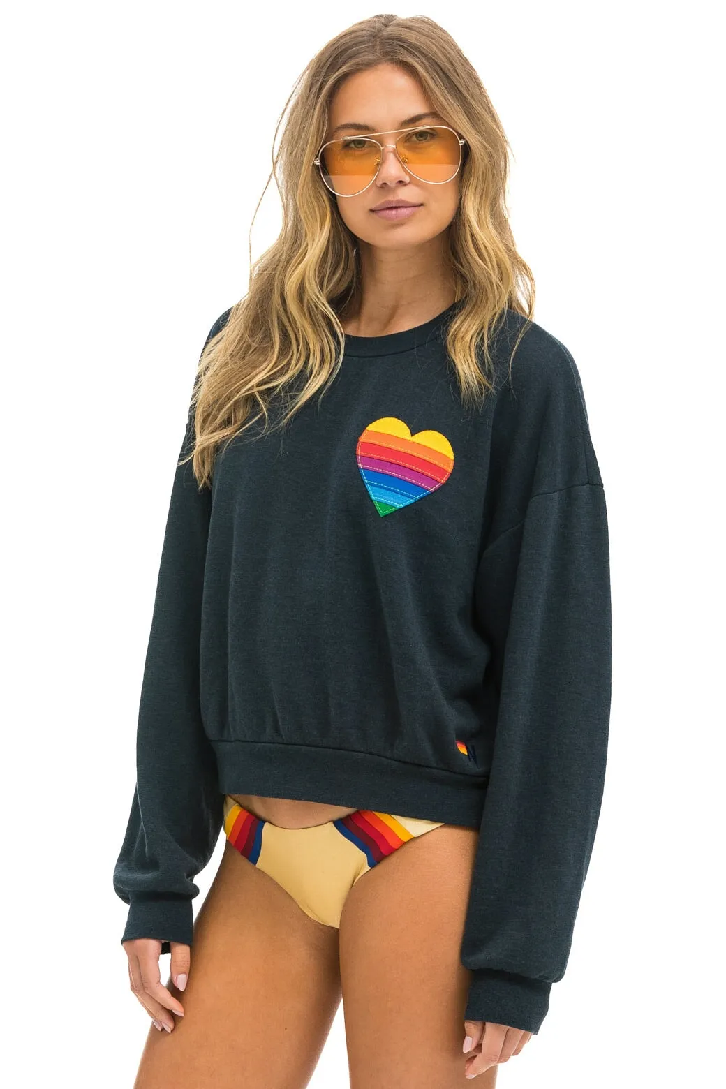 RAINBOW HEART STITCH RELAXED CREW SWEATSHIRT - CHARCOAL sold by Aviator Nation product image thumbnail 2