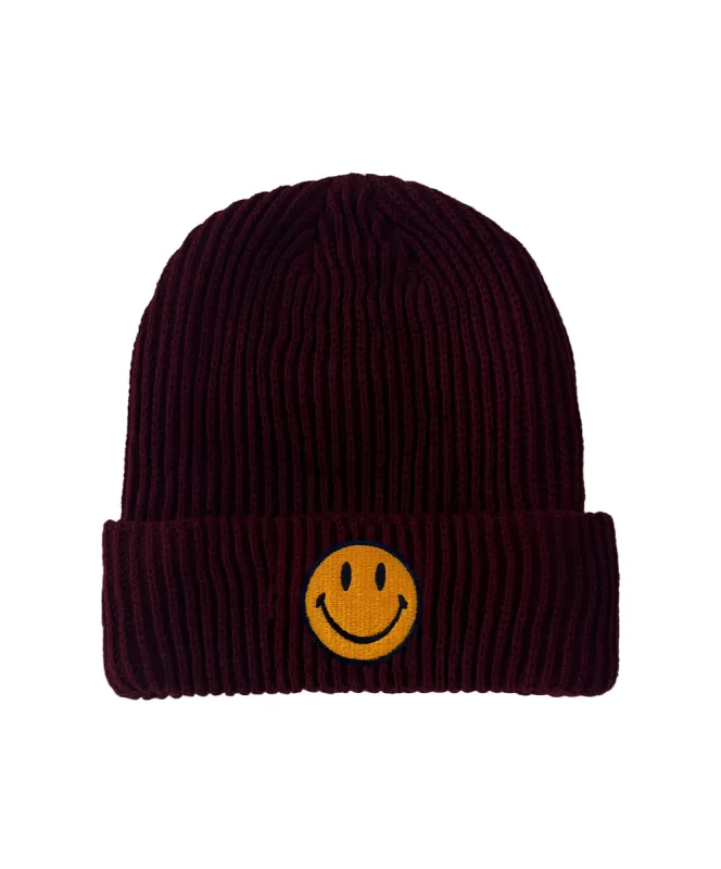 SMILEY RIB BEANIE - BURGANDY sold by Aviator Nation
