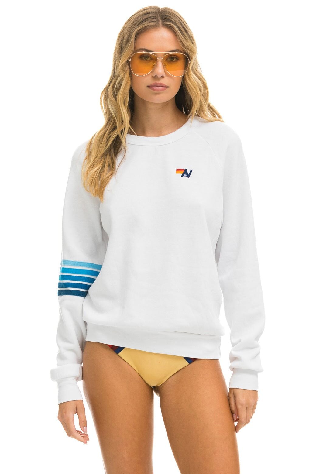 RUGBY STITCH CREW SWEATSHIRT - WHITE // BLUE sold by Aviator Nation