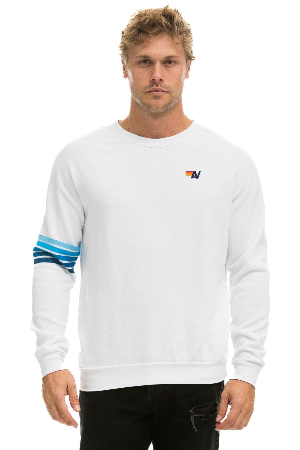 RUGBY STITCH CREW SWEATSHIRT - WHITE // BLUE sold by Aviator Nation product image thumbnail 2