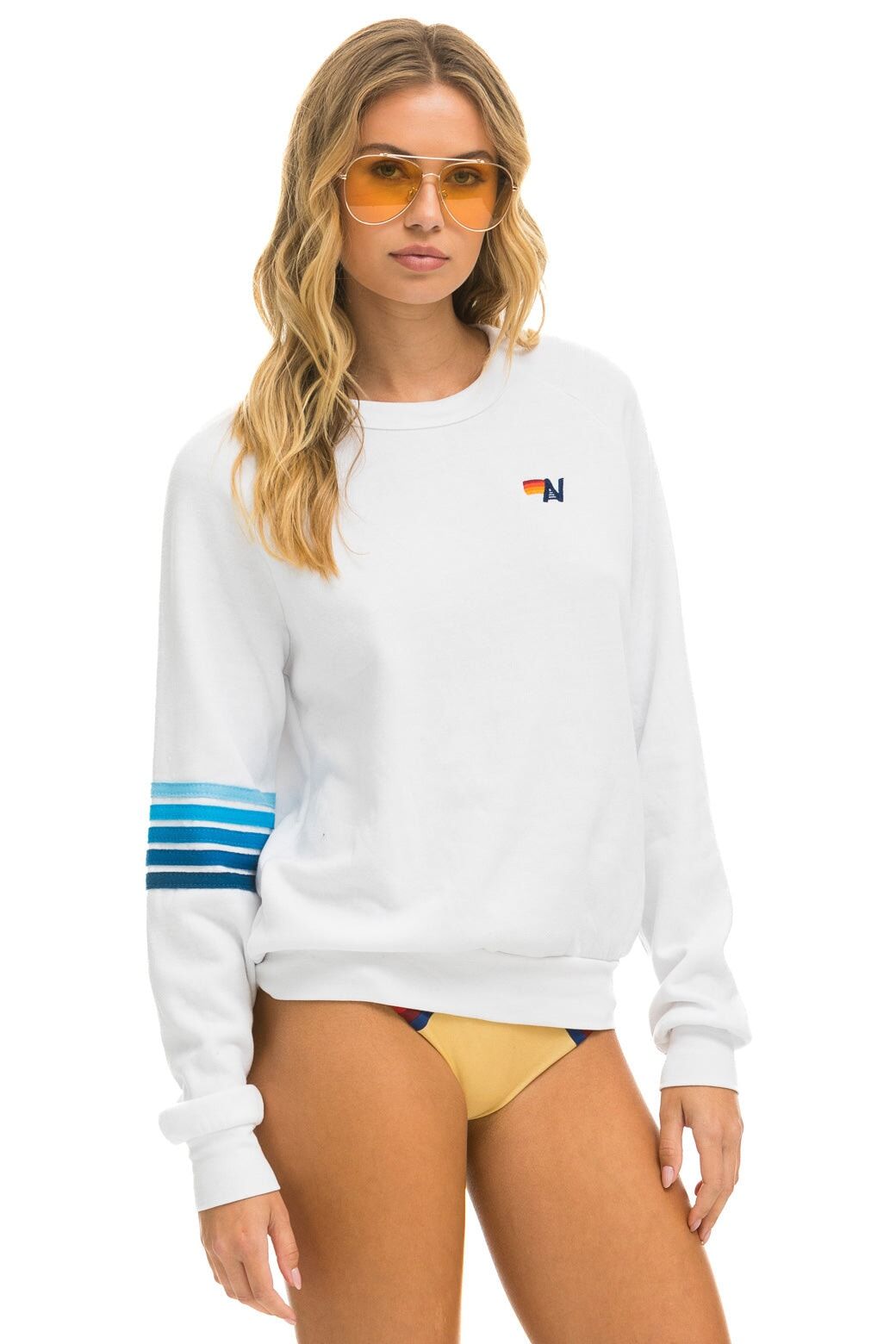 RUGBY STITCH CREW SWEATSHIRT - WHITE // BLUE sold by Aviator Nation product image thumbnail 3