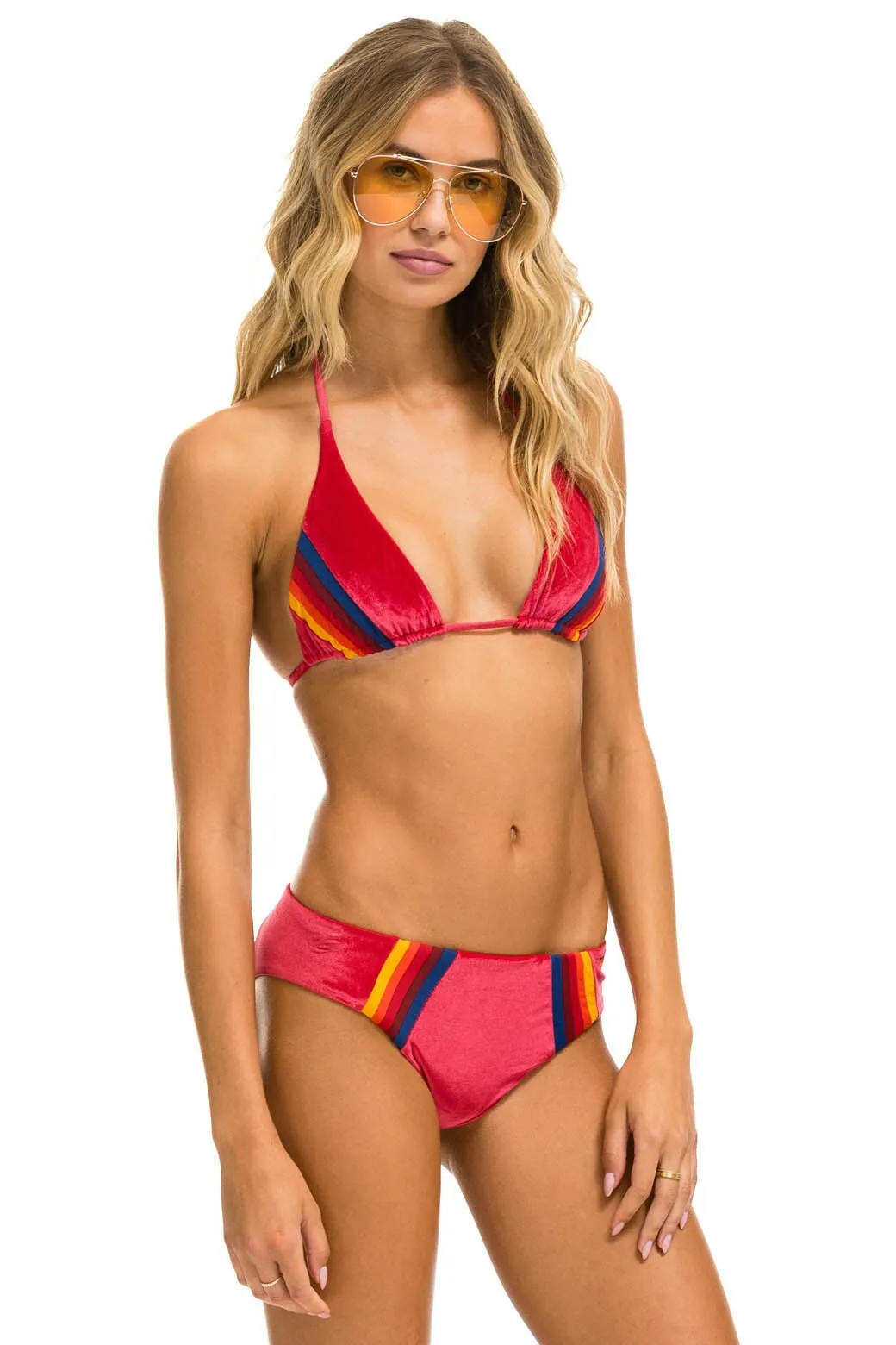 VELVET TRIANGLE BIKINI TOP - RED sold by Aviator Nation product image thumbnail 4