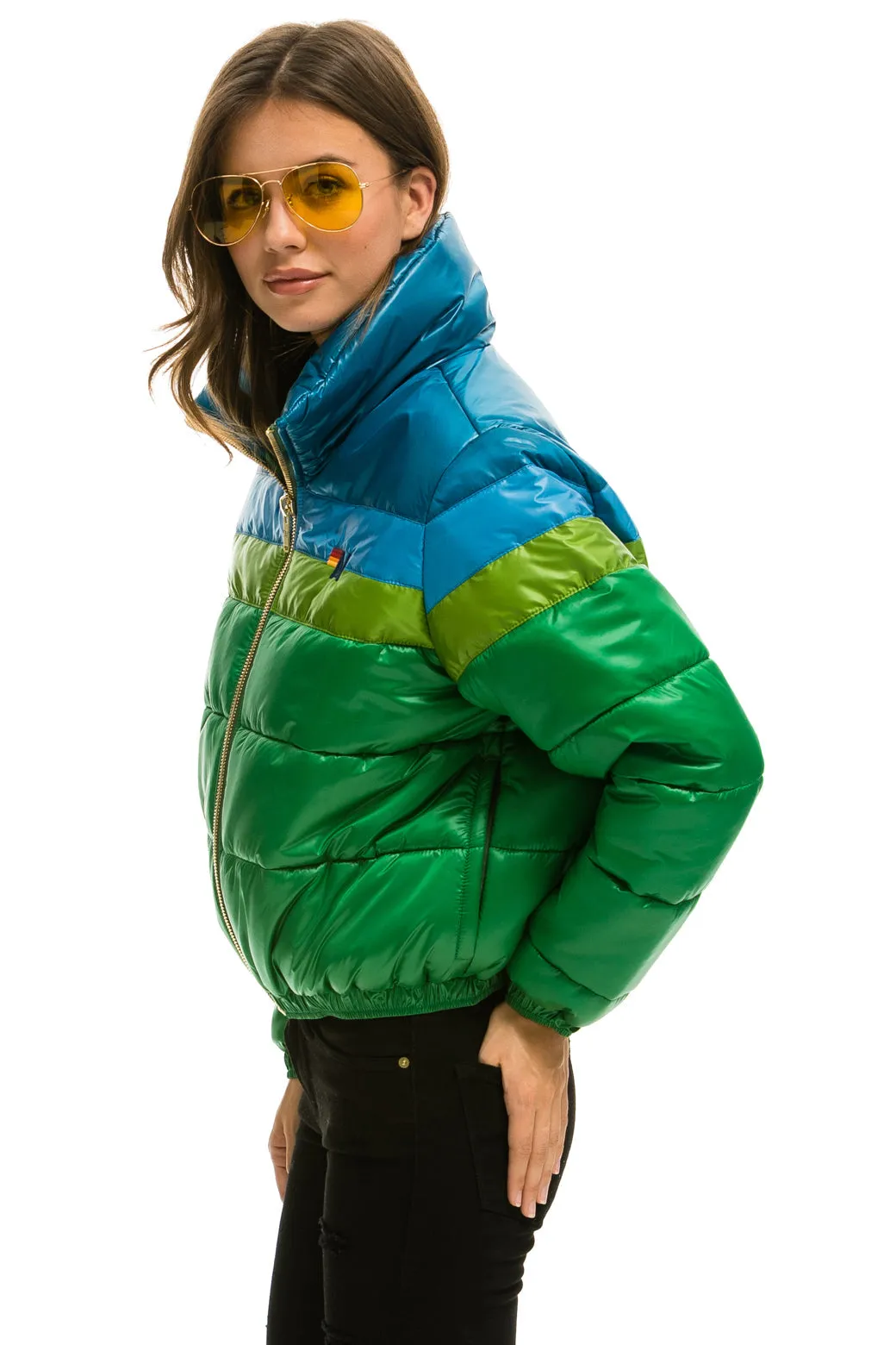 COLOR BLOCK LUXE APRES PUFFER JACKET - AMAZON GLOSSY sold by Aviator Nation product image thumbnail 3