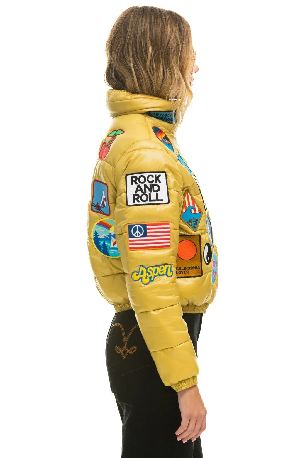 VINTAGE PATCH APRES PUFFER JACKET - HONEY GLOSSY sold by Aviator Nation product image thumbnail 2