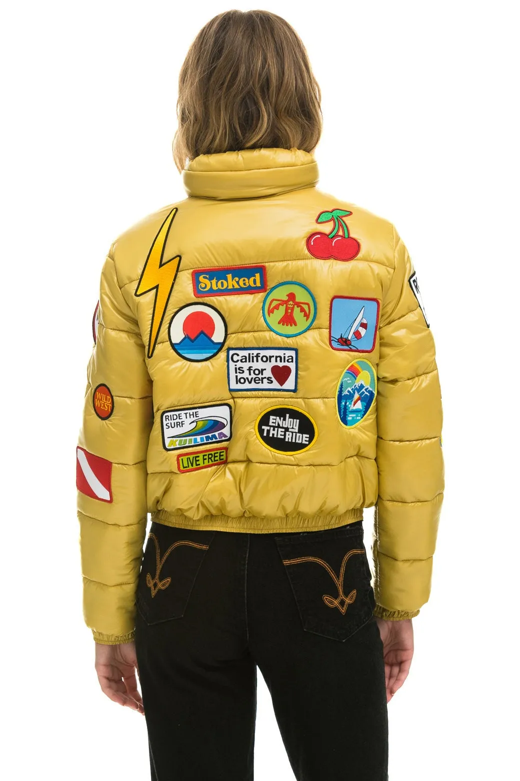 VINTAGE PATCH APRES PUFFER JACKET - HONEY GLOSSY sold by Aviator Nation product image thumbnail 4