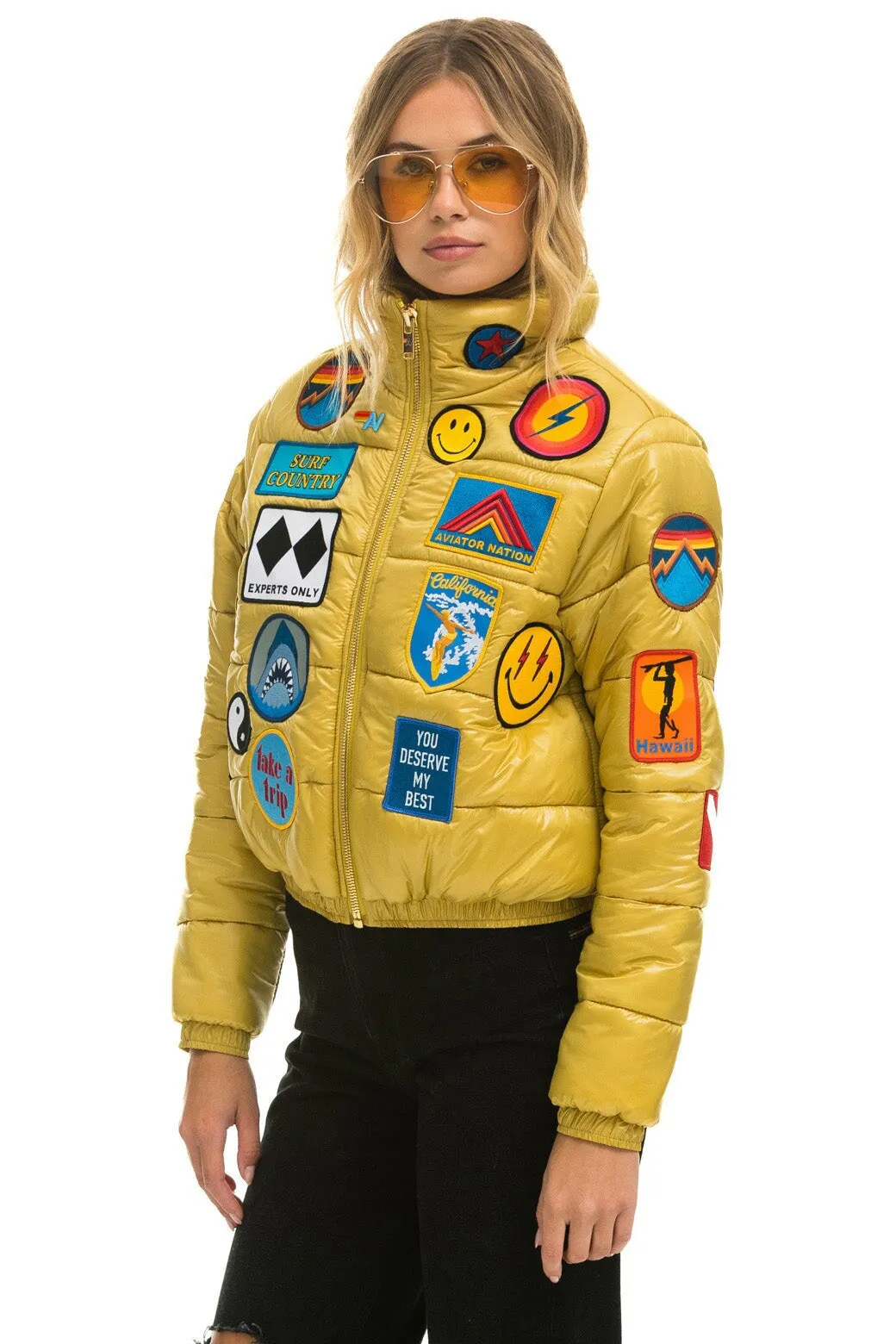 VINTAGE PATCH APRES PUFFER JACKET - HONEY GLOSSY sold by Aviator Nation product image thumbnail 5